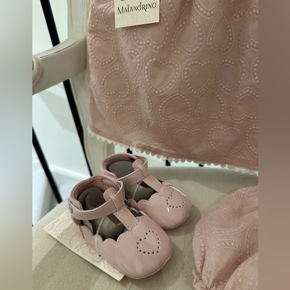 🦢 24 Mth Dusty Rose Embroidered Heart Baby Dress with White Trim 3 Piece Set NWT - Picture 9 of 13